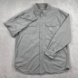 Carhartt Button Down Shirt Mens XL Gray FR Flame Resistant CAT 2 Long Sleeve